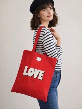 Sezane Love Red Canvas Tote Bag